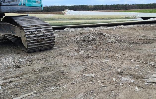 Wind turbine blades being cut