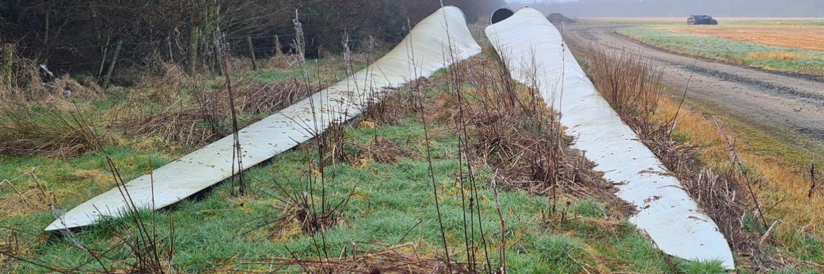 Wind turbine blades being decommissioned